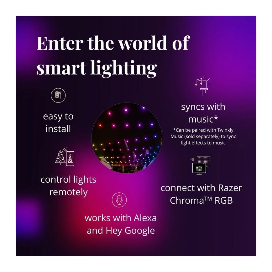 Twinkly - Светодиодная уличная декоративная RGB-гирлянда с регулированием яркости FESTOON 20xLED 14 м IP44 Wi-Fi
