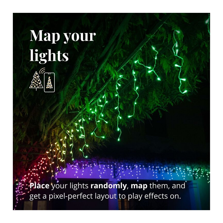 Twinkly - LED RGB Вулична різдвяна гірлянда-штора з регулюванням яскравості ICICLE 190xLED 11,5м IP44 Wi-Fi