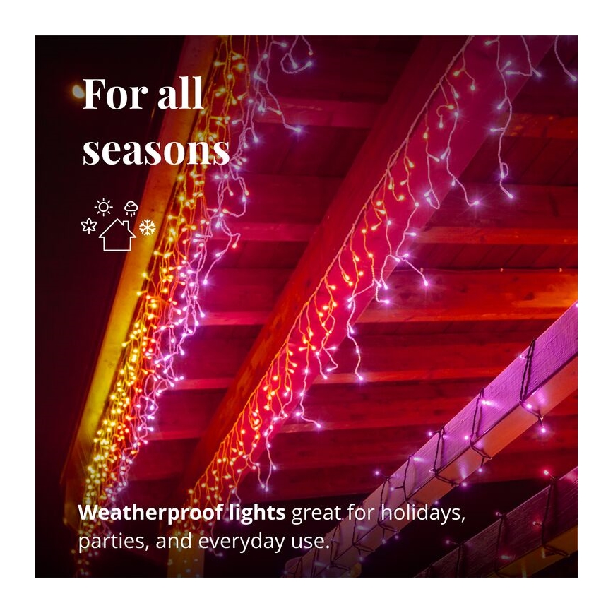 Twinkly - LED RGB Вулична різдвяна гірлянда-штора з регулюванням яскравості ICICLE 190xLED 11,5м IP44 Wi-Fi