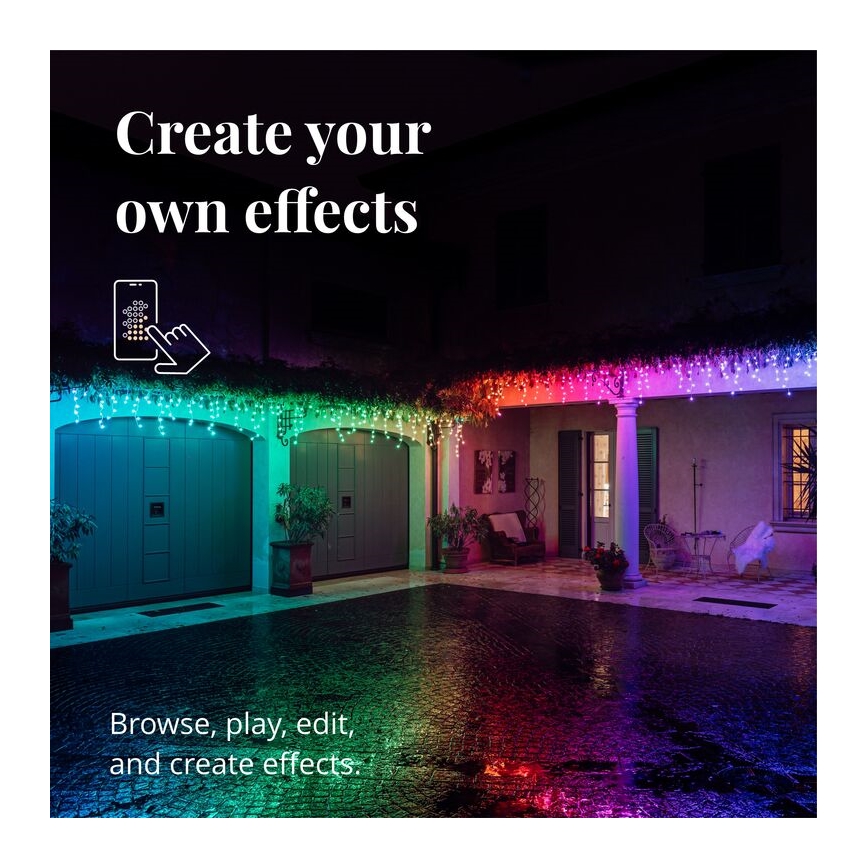 Twinkly - Светодиодная уличная рождественская RGB гирлянда-водопад с регулированием яркости ICICLE 190xLED 11,5 м IP44 Wi-Fi