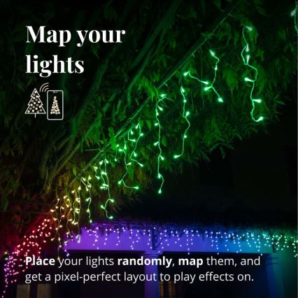 Twinkly - Светодиодная уличная рождественская RGB гирлянда-водопад с регулированием яркости ICICLE 190xLED 11,5 м IP44 Wi-Fi