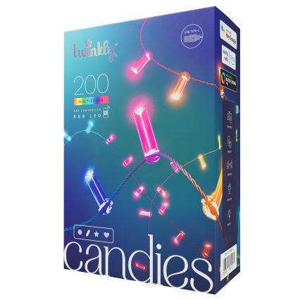 Twinkly - LED RGB з регулюванням яскравості різдвяна гірлянда CANDIES 200xLED 14 м USB Wi-Fi