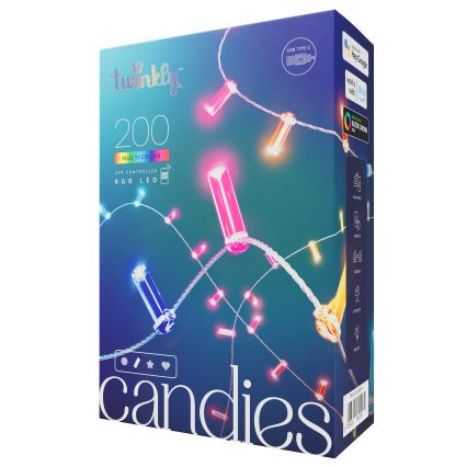 Twinkly - LED RGB з регулюванням яскравості різдвяна гірлянда CANDIES 200xLED 14 м USB Wi-Fi