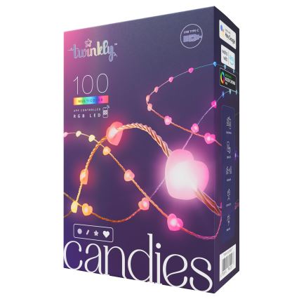 Twinkly - LED RGB з регулюванням яскравості різдвяна гірлянда CANDIES 100xLED 8 м USB Wi-Fi