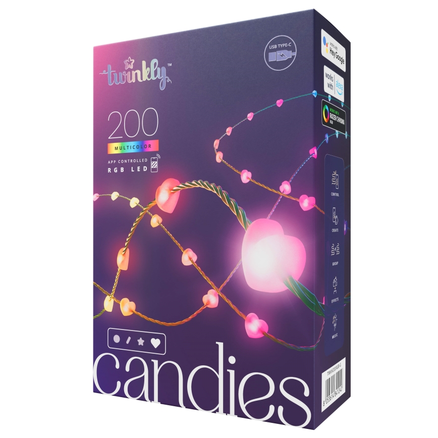 Twinkly - LED RGB з регулюванням яскравості різдвяна гірлянда CANDIES 200xLED 14 м USB Wi-Fi