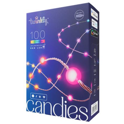 Twinkly - Светодиодная рождественская RGB-гирлянда с регулированием яркости CANDIES 100xLED 8 м USB Wi-Fi