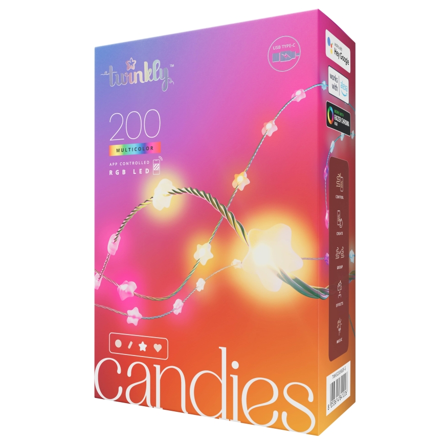 Twinkly - LED RGB з регулюванням яскравості різдвяна гірлянда CANDIES 200xLED 14 м USB Wi-Fi