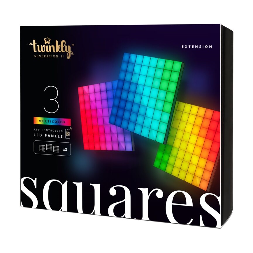 Twinkly - НАБІР 3xLED RGB Панель з регулюванням яскравості SQUARES 64xLED 16x16 см Wi-Fi