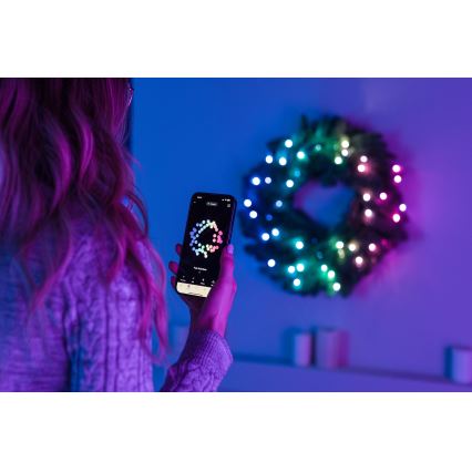 Twinkly - Светодиодный рождественский RGB-венок с регулированием яркости PRE-LIT WREATH 50xLED диаметр 61 см Wi-Fi