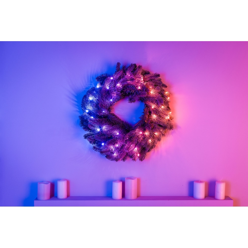 Twinkly - Светодиодный рождественский RGB-венок с регулированием яркости PRE-LIT WREATH 50xLED диаметр 61 см Wi-Fi