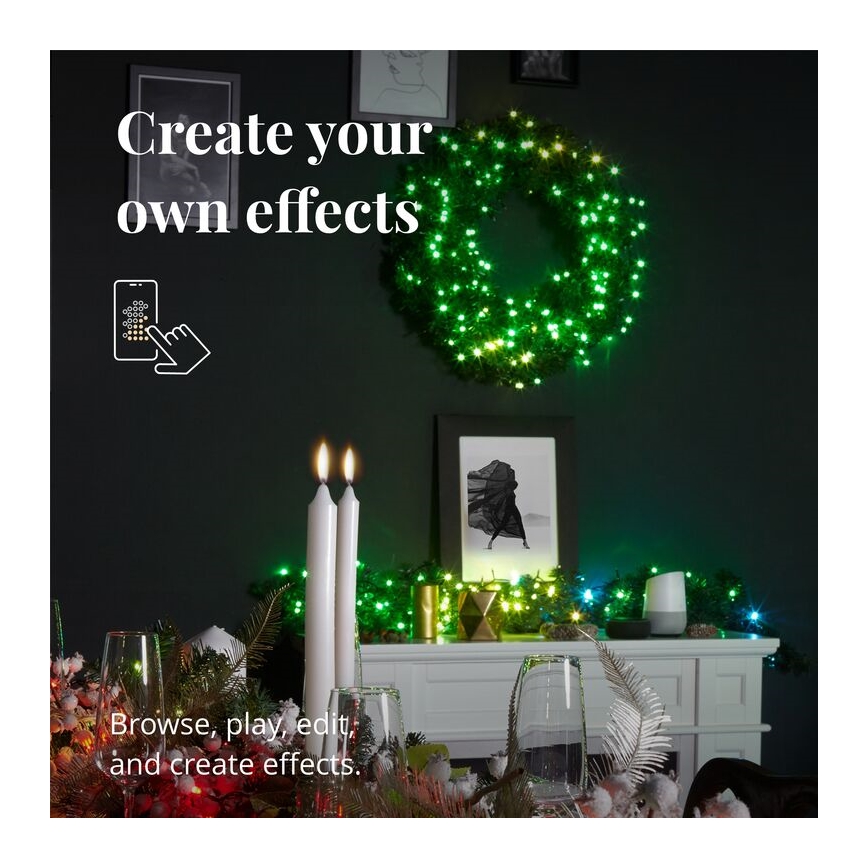 Twinkly - Светодиодный рождественский RGB-венок с регулированием яркости PRE-LIT WREATH 50xLED диаметр 61 см Wi-Fi