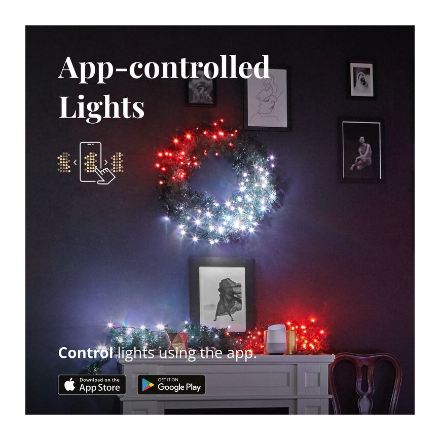 Twinkly - Светодиодный рождественский RGB-венок с регулированием яркости PRE-LIT WREATH 50xLED диаметр 61 см Wi-Fi