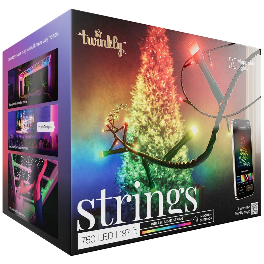Twinkly - LED RGB Вулична різдвяна гірлянда з регулюванням яскравості STRINGS 750xLED 63,5м IP44 Wi-Fi