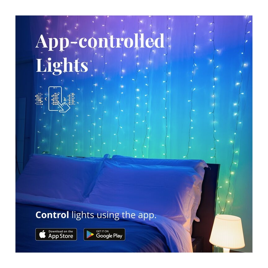 Twinkly - Світлодіодний RGBW димований зовнішній різдвяний занавіс CURTAIN 210xLED 6,1м IP44 Wi-Fi