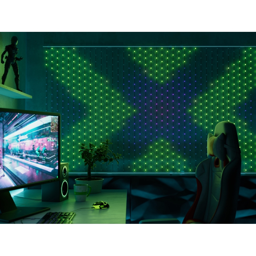 Twinkly - LED RGB Вулична різдвяна гірлянда-штора з регулюванням яскравості MATRIX 480xLED 1x1 м Wi-Fi