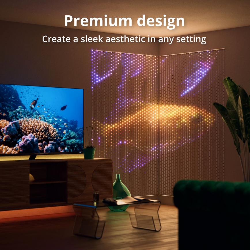 Twinkly - Светодиодная рождественская RGB гирлянда-водопад с регулированием яркости MATRIX 480xLED 1x1 м Wi-Fi