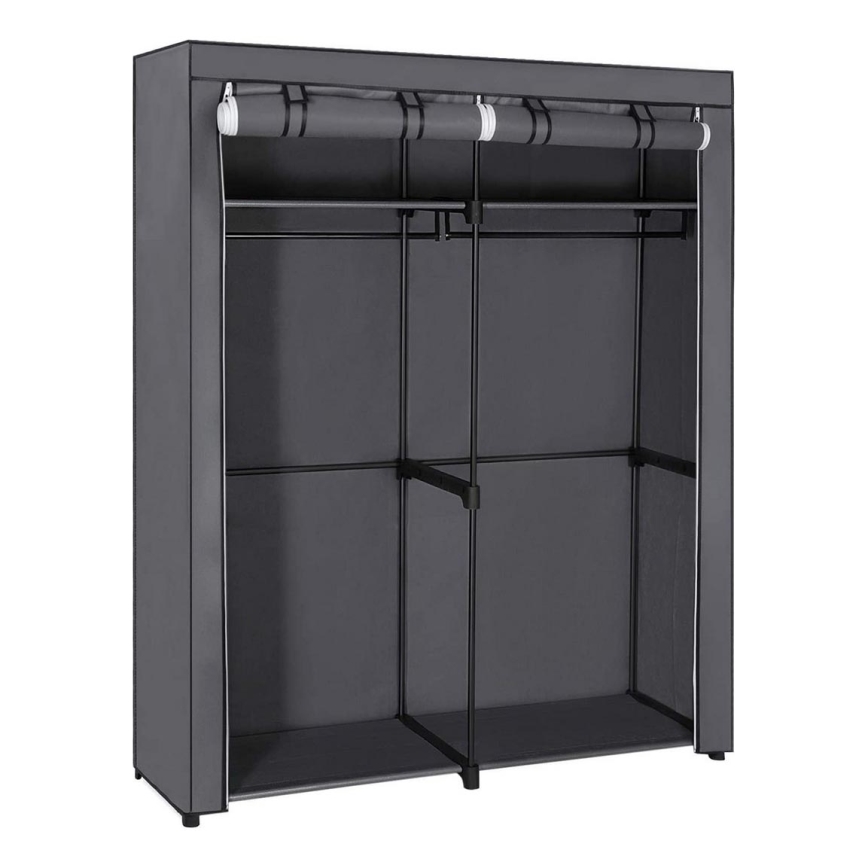 Тканевый шкаф для хранения с полками и штангой для одежды MATIS 140×174 см серый