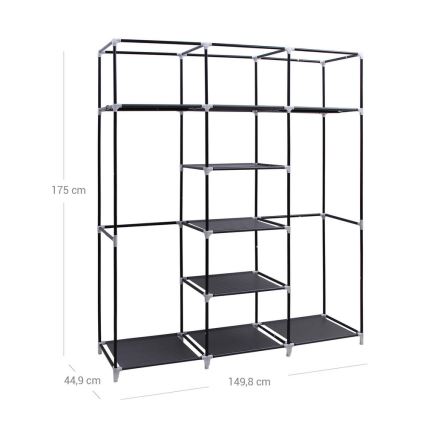 Тканевый шкаф для хранения с полками и штангой MATIS 150x175 cm черный