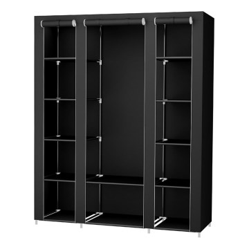 Тканевый шкаф для хранения с полками и штангой MATIS 150x175x45 см чёрный