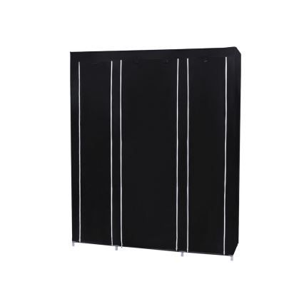 Тканевый шкаф для хранения с полками и штангой MATIS 150x175x45 см чёрный