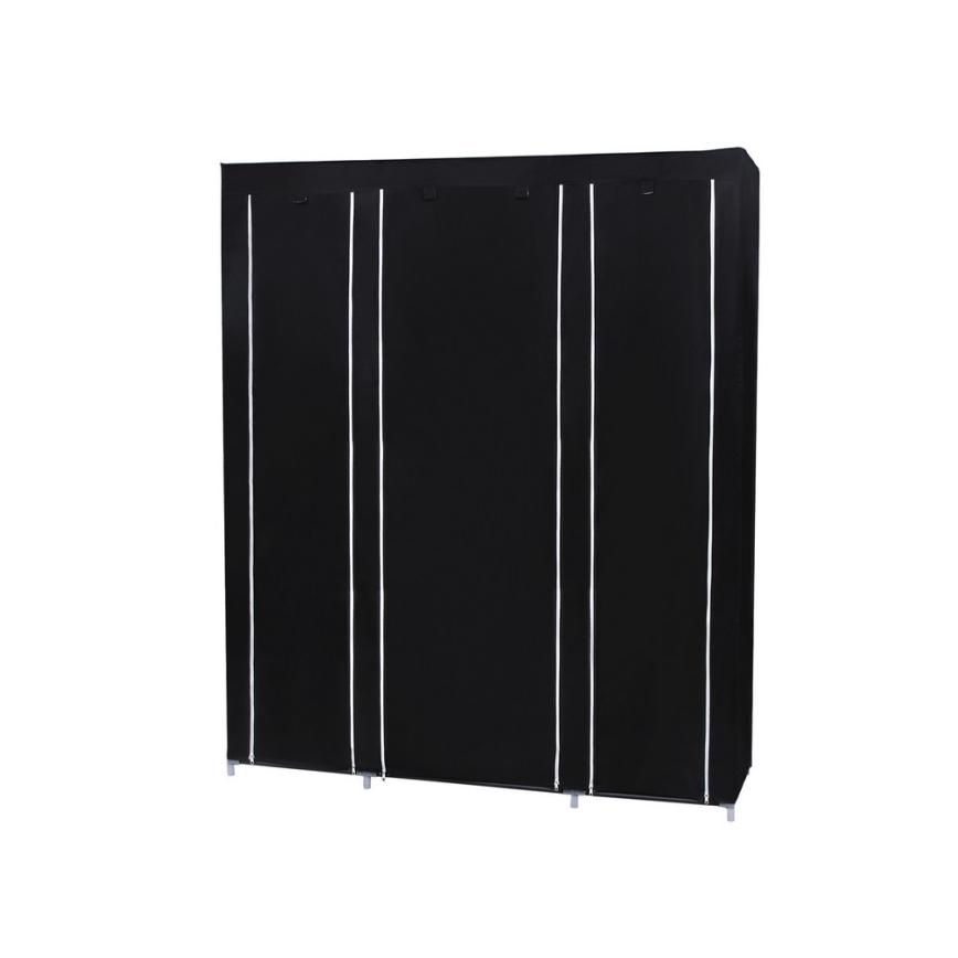 Тканевый шкаф MATIS 150x175 cm, черный, с полками и штангой