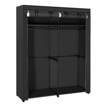 Тканевый шкаф MATIS для хранения с полками и штангой для одежды, 140x174 cm, черный