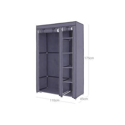 Тканинна шафа для зберігання з полицями та штангою MATIS 110×175 см, сіра