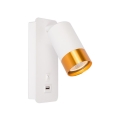 Точковий настінний світильник із зарядкою USB 1xGU10/35W/230V білий/золотий