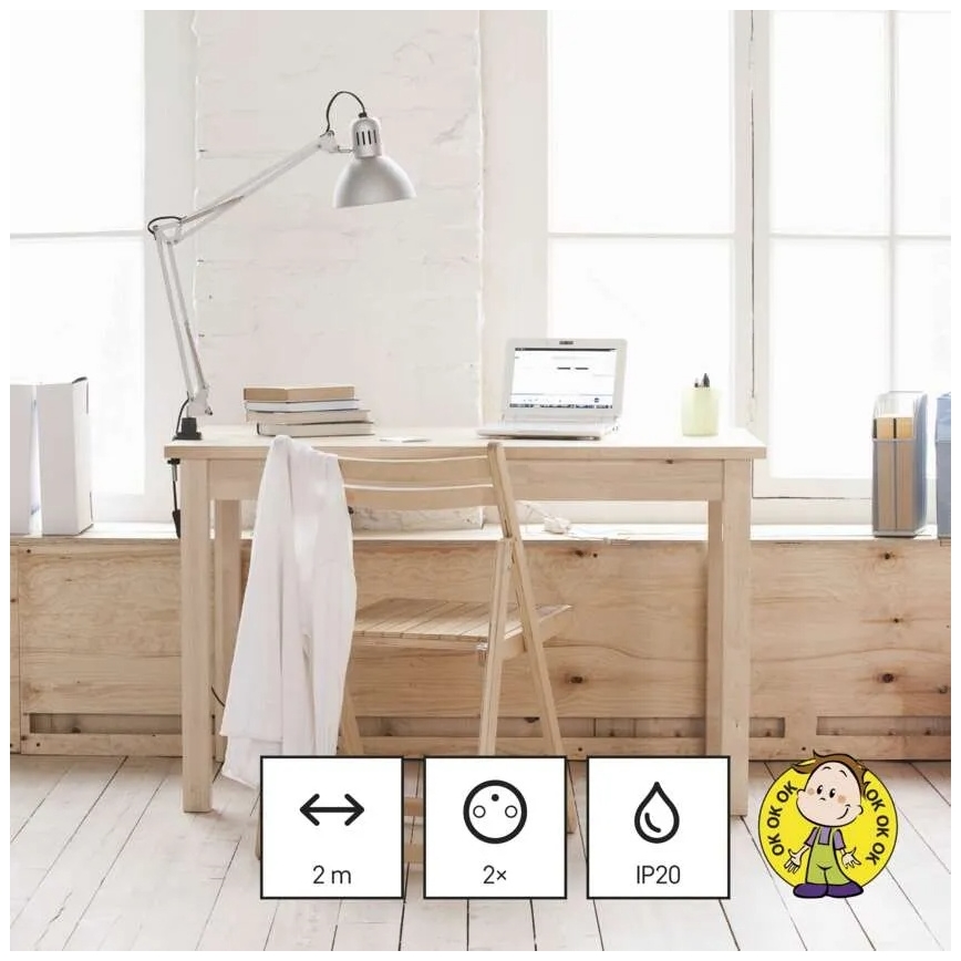 Удлинительный кабель 2 розетки + 2x USB-A + USB-C, 1,4 м