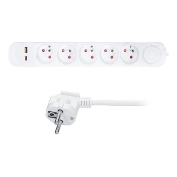 Удлинитель 3 м с выключателем, 5 розеток и USB-зарядкой A+C