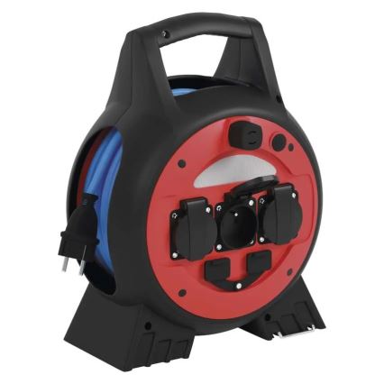 Удлинительный кабель на катушке 3 розетки 20 м красно-черный IP44