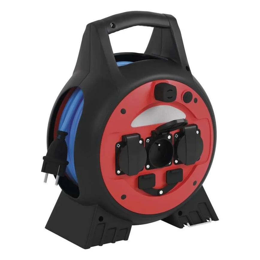 Удлинительный кабель на катушке 3 розетки 20 м красно-черный IP44