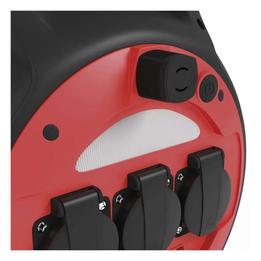 Удлинительный кабель на катушке 3 розетки 20 м красно-черный IP44