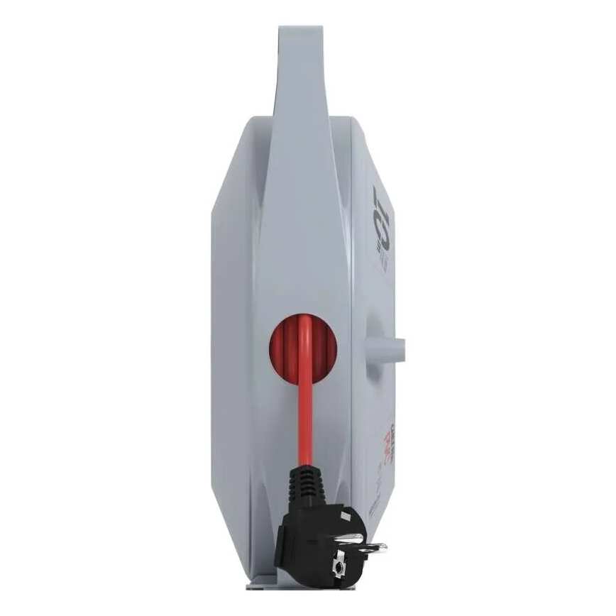 Удлинитель на катушке с 4 розетками, 10 м, серый/красный