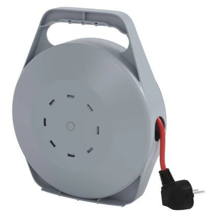 Удлинитель на катушке с 4 розетками, 10 м, серый/красный