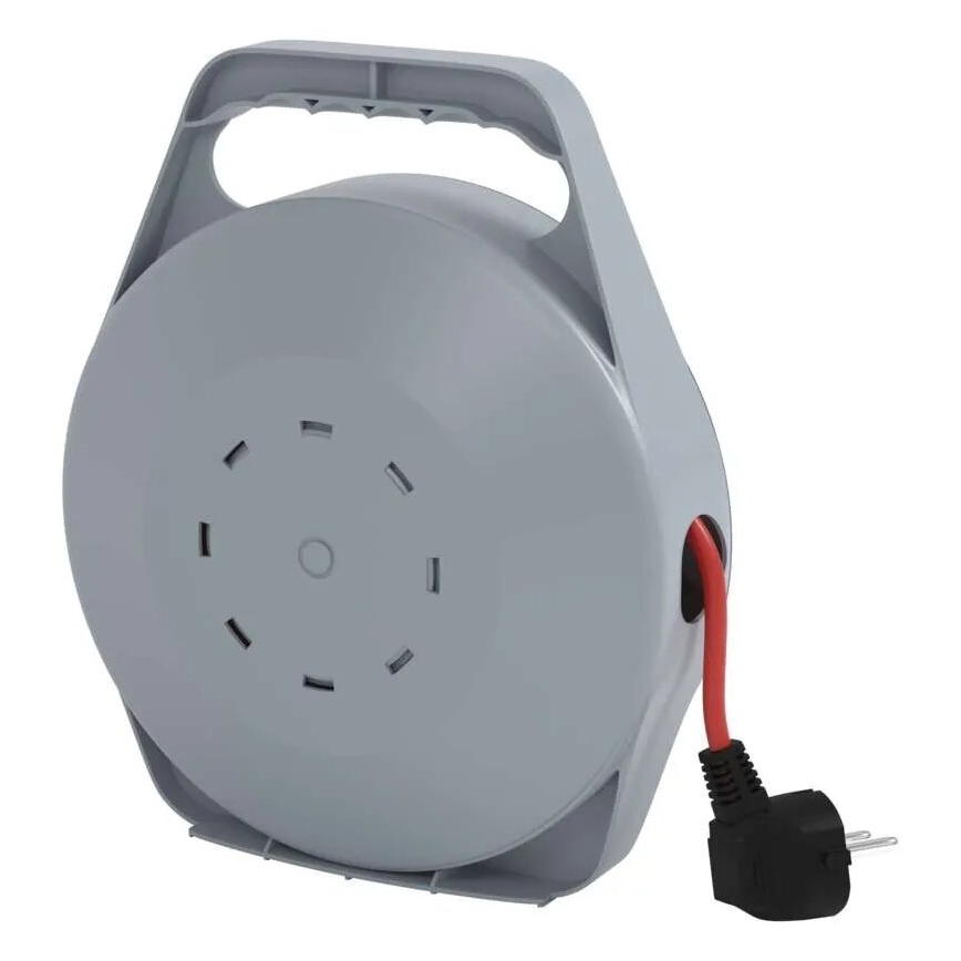 Удлинитель на катушке с 4 розетками, 10 м, серый/красный