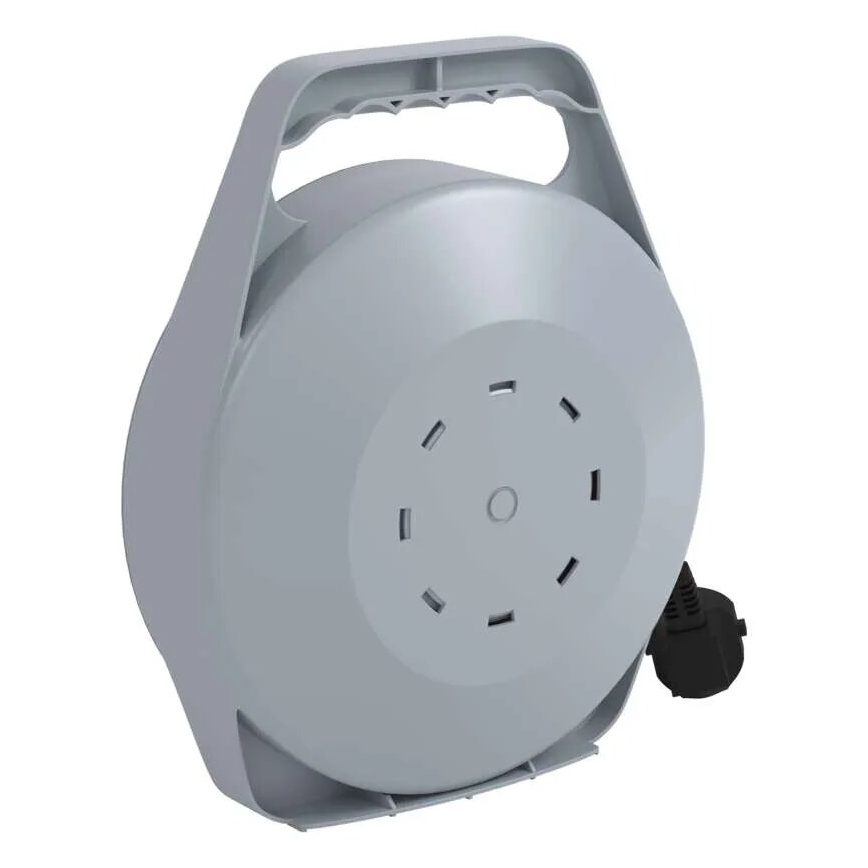 Удлинитель на катушке с 4 розетками, 10 м, серый/красный