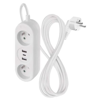 Удлинитель с 2 розетками, 2× USB-A и USB-C, 1,4 м