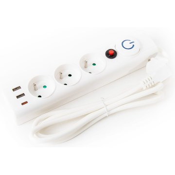 Удлинитель с выключателем 3Z Тип E + 2xUSB-A + 1xUSB-C 1,5 м