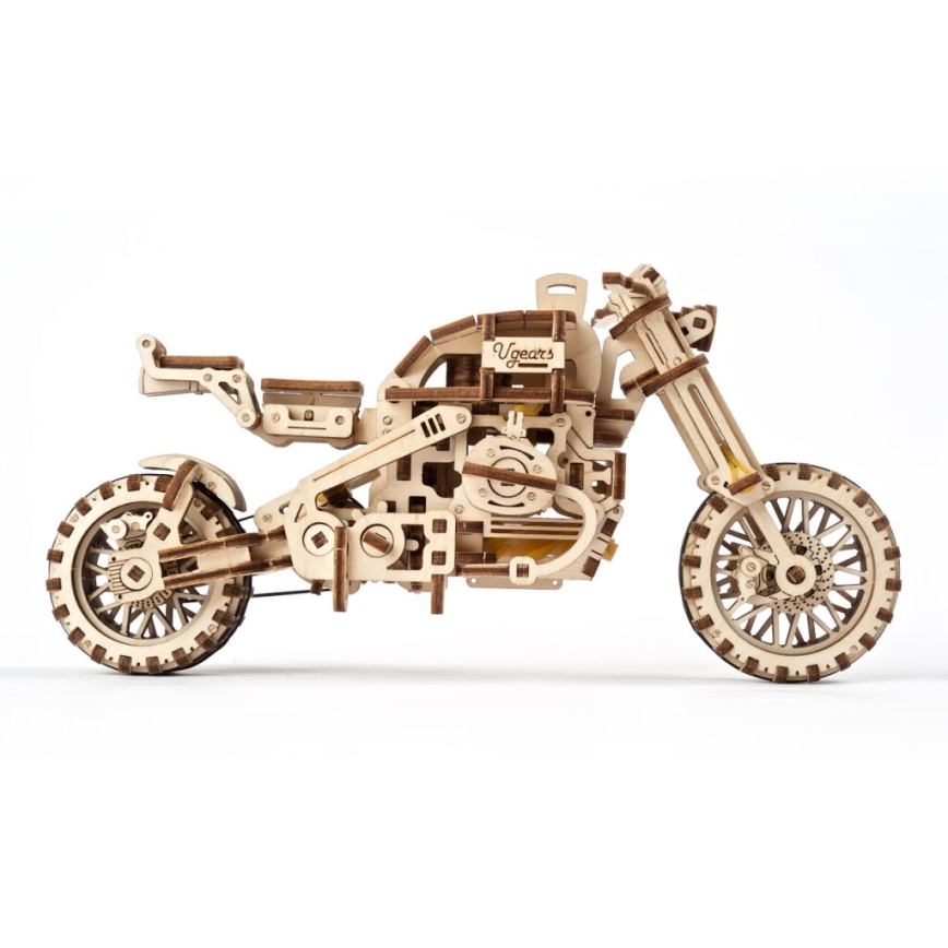 Ugears - 3D дерев'яний механічний пазл Мотоцикл Scrambler з коляскою