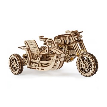Ugears - 3D деревянная механическая головоломка Мотоцикл Scrambler с тележкой