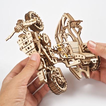 Ugears - 3D деревянная механическая головоломка Мотоцикл Scrambler с тележкой