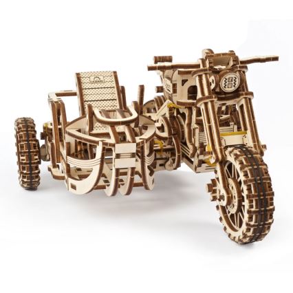 Ugears - 3D деревянная механическая головоломка Мотоцикл Scrambler с тележкой