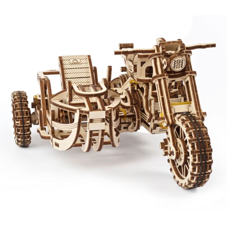 Ugears - 3D деревянная механическая головоломка Мотоцикл Scrambler с тележкой
