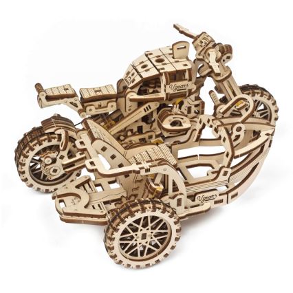 Ugears - 3D деревянная механическая головоломка Мотоцикл Scrambler с тележкой