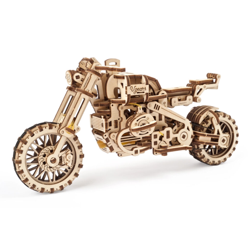 Ugears - 3D деревянная механическая головоломка Мотоцикл Scrambler с тележкой