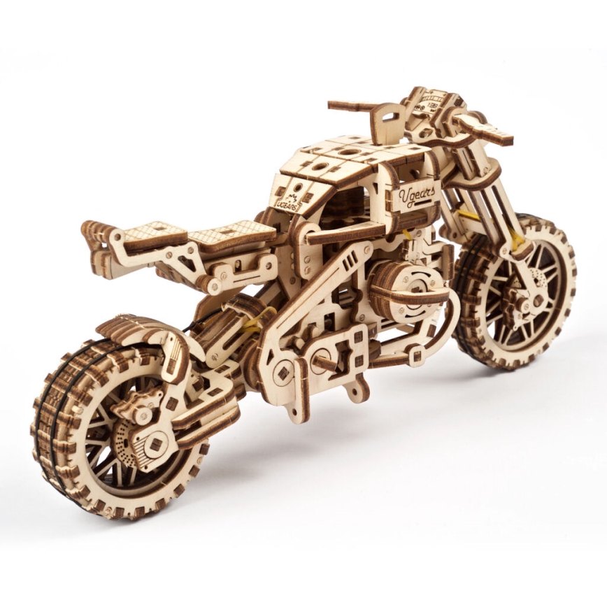 Ugears - 3D деревянная механическая головоломка Мотоцикл Scrambler с тележкой