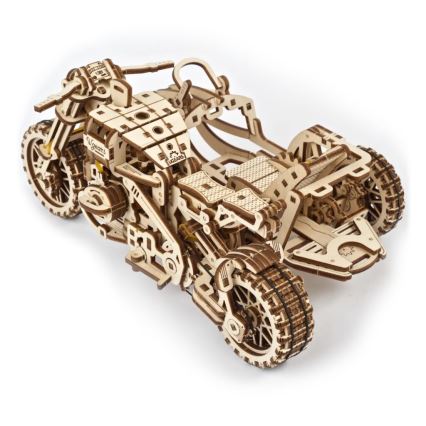 Ugears - 3D деревянная механическая головоломка Мотоцикл Scrambler с тележкой