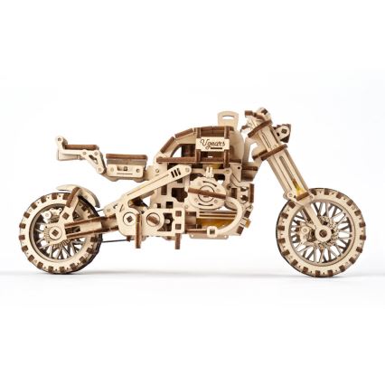 Ugears - 3D деревянная механическая головоломка Мотоцикл Scrambler с тележкой