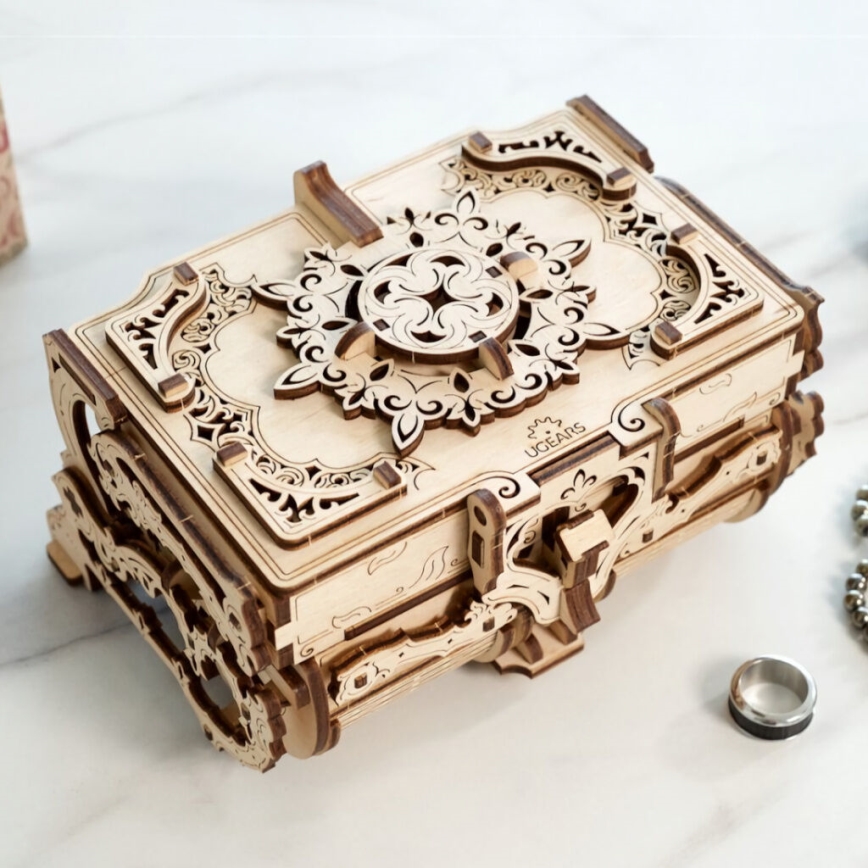 Ugears - 3D деревянная механическая головоломка Старинная шкатулка для драгоценностей